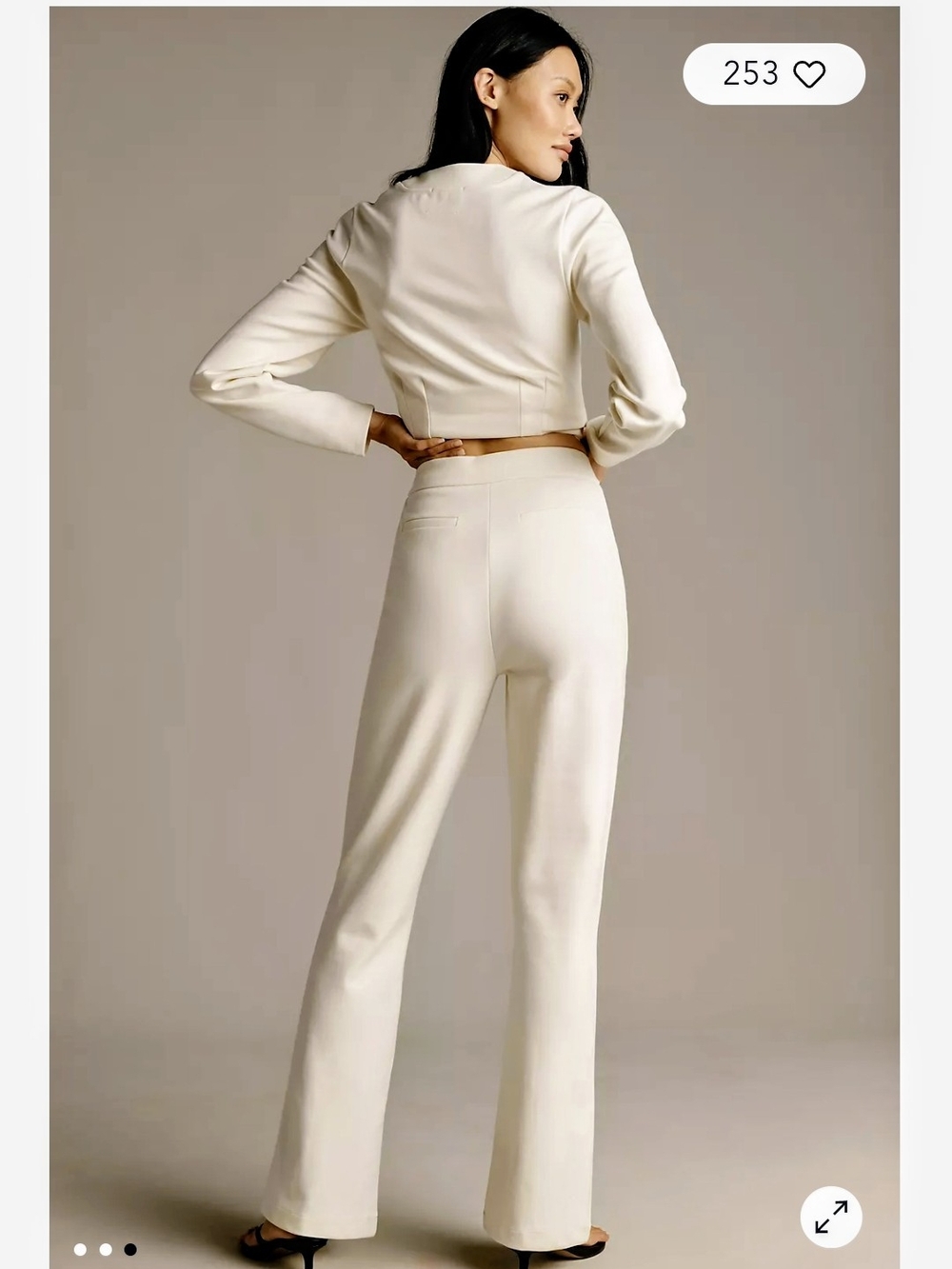 Anthropologie Cream Wide-Leg High-Rise Trousers